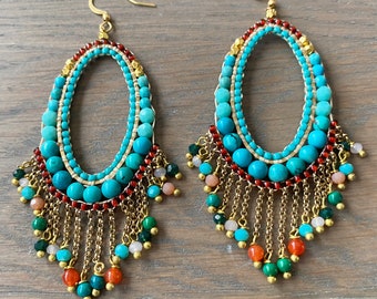 Earrings Colourful blue stone beads Earrings fashion boho holiday