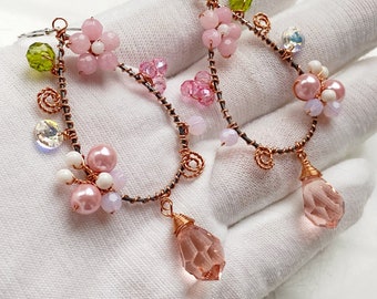 Pink hoop earrings , pale pink earrings , pastel pink jewellery , women earring , unique earrings, bridesmaid earrings