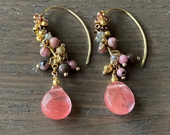 Gifts for mom , gemstones hoop dangle stone earrings, fashion accessories