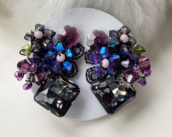 Black deep  Purple Autumn gifts jewellery, fall fashion earrings