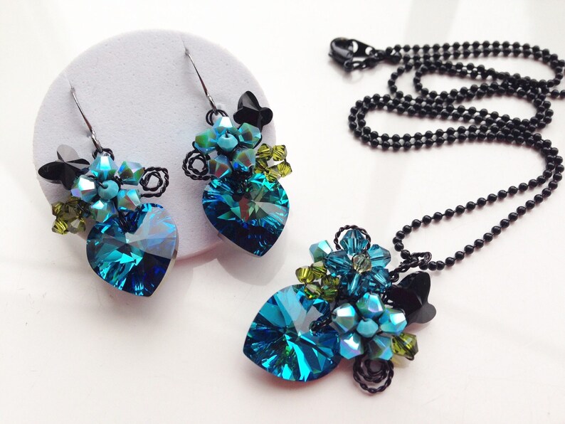 Blue jewellery set/Dark blue Jewelry/Delicate Jewelry/Small Etsy