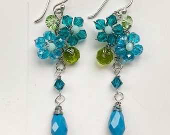 Blue earrings , aquamarine Swarovski earrings , dangle earrings , something blue for wedding , blue crystal earrings
