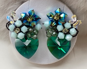 Emerald Green Heart Earrings: Beaded Women's Jewelry