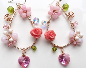 Pink hoop earring , peach earring , pink jewellery , women earring , pastel earring , bridesmaid earring, Gifts shop.