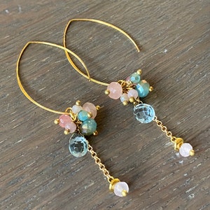 Pastel blue pale pink dangle earrings, crystal jewellery, gifts for her , hoop earrings. image 9