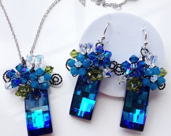 Blue jewellery set, jewellery set, Something Blue, Wedding Jewelry, blue earrings, gifts shop UK.