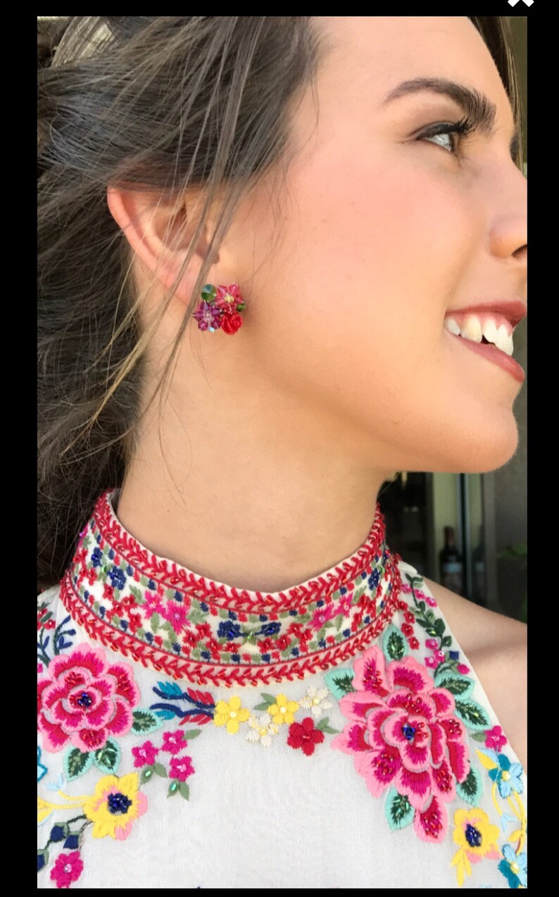 red green earrings floral jewellery Christmas earrings women gifts women earrings stud earrings Red Green Rose earrings