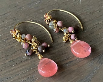 Gifts for mom , gemstones hoop dangle stone earrings, fashion accessories