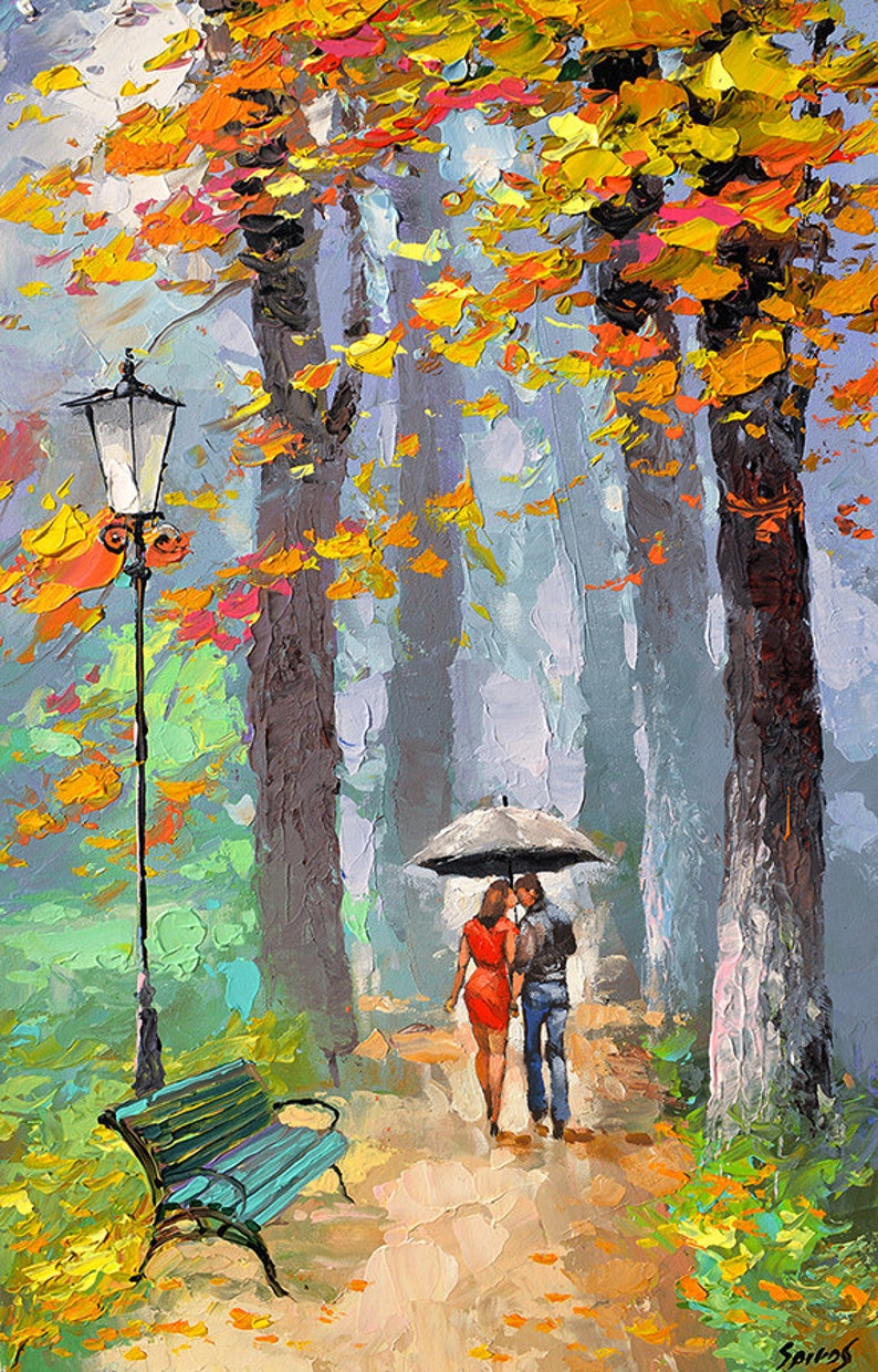 Autumn kiss OIL PALETTE KNIFE. Dmitry Spiros. oil painting | Etsy
