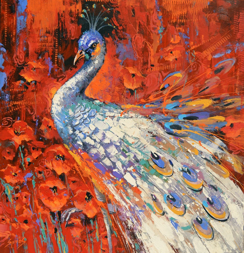 White Peacock Wall Art Oil Painting on canvas by Dmitry Etsy