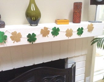 St. Patrick's day garland, clover glitter garland, Saint Patrick's day decor