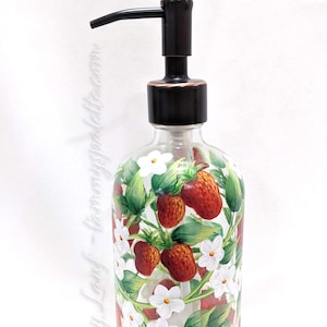 Strawberry Soap Dispenser, Oil, Lotion, Garden, Fruit, Hand Painted