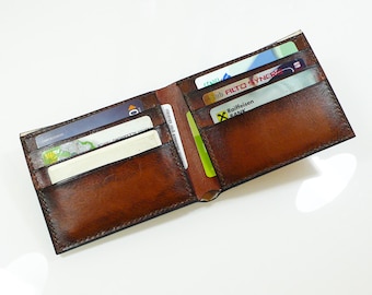 Cartera de cuero hecha a mano- Bi billetera plegable- Cartera de cuero marrón- Cartera de cuero de los hombres