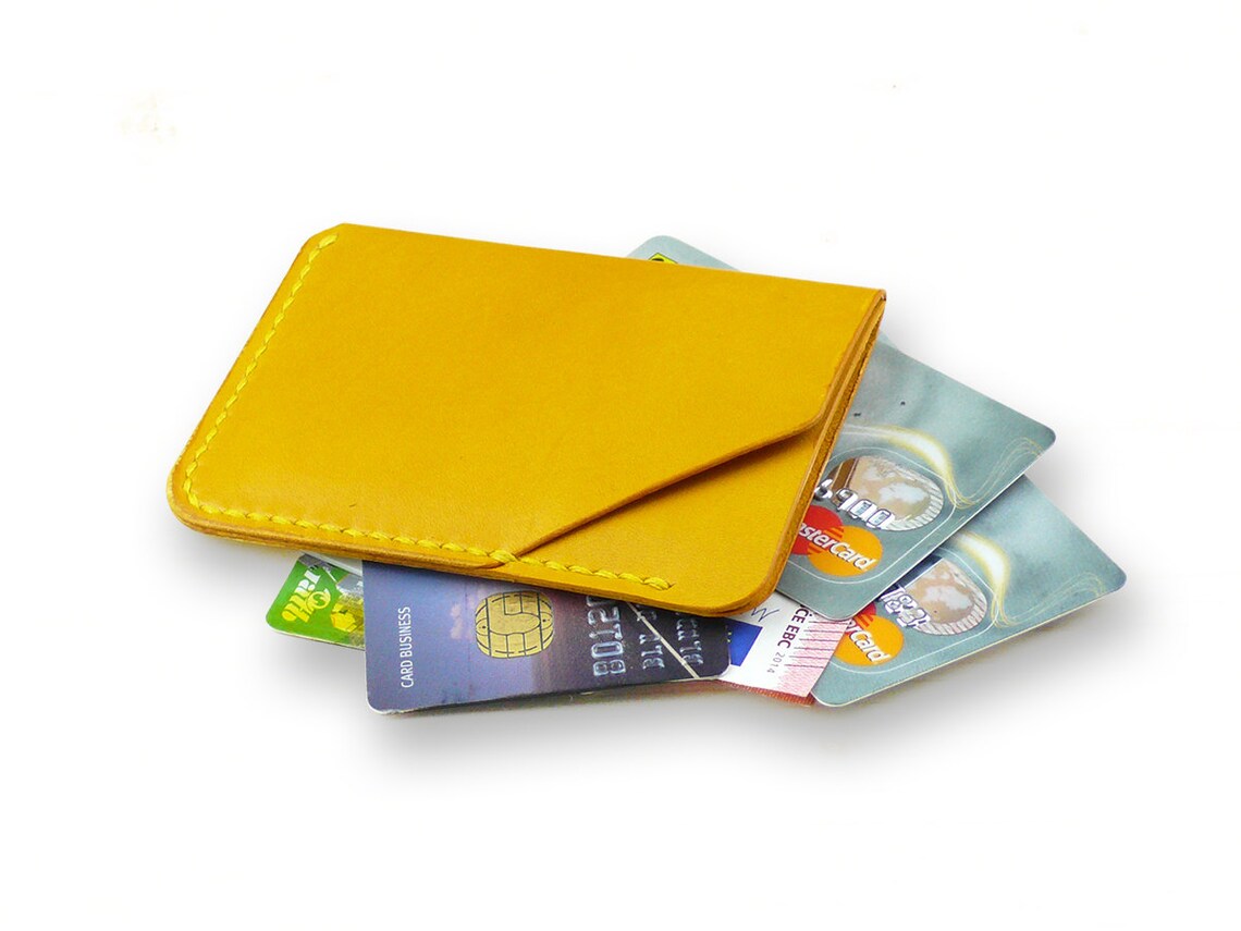 Pocket Wallet Leather Card Holder Yellow Mini Leather Etsy