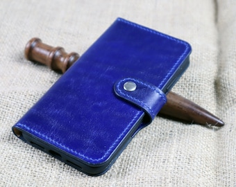 New iPhone 12 wallet, Royal Blue Leather iPhone 12 wallet, iPhone 12 Pro case- Free Shipping