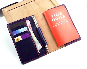 Leather Field Notes cover-Pocket Notebook cover with pen holder- Free Shipping