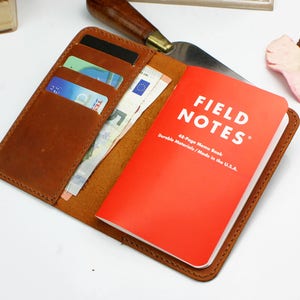 Monedero Field Notes Wallet, cartera de cuero Notebook, Field Notes enobrada cubierta de libros de cuero bronceado