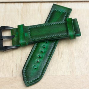 Watch Strap, Handmade Leather Watch Strap 24 mm. , Green leather Watch Band