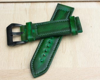 Watch Strap, Handmade Leather Watch Strap 24 mm. , Green leather Watch Band