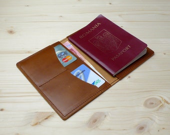 Cartera para pasaporte - Funda para pasaporte de cuero marrón hecha a mano