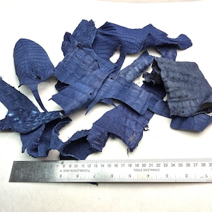 ITALIAN Blue genuine real REPTILE leather (non Cites)  scrap pieces