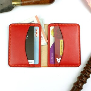 Handmade leather wallet, Front pocket wallet, Orange wallet image 1