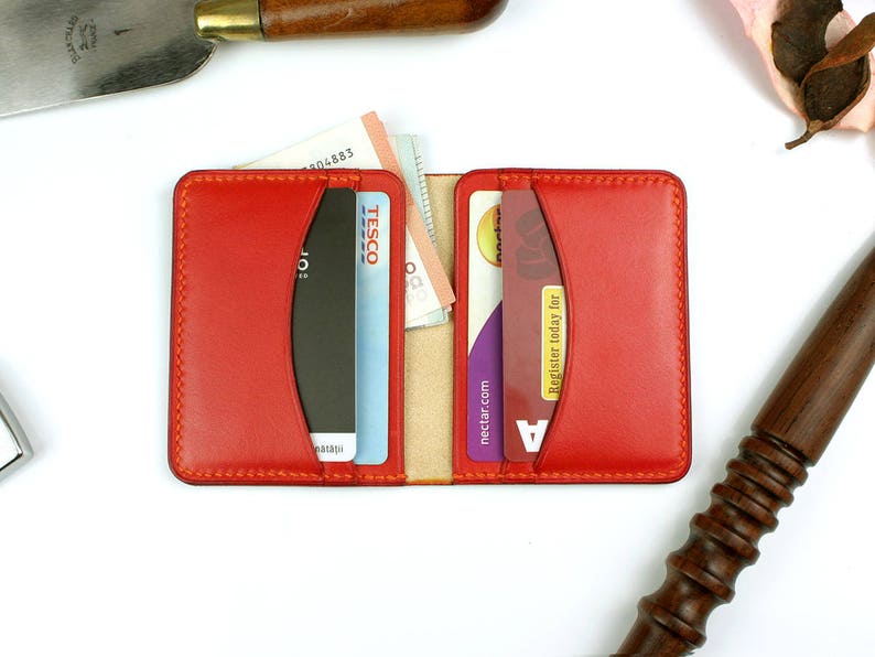 Handmade leather wallet, Front pocket wallet, Orange wallet image 1