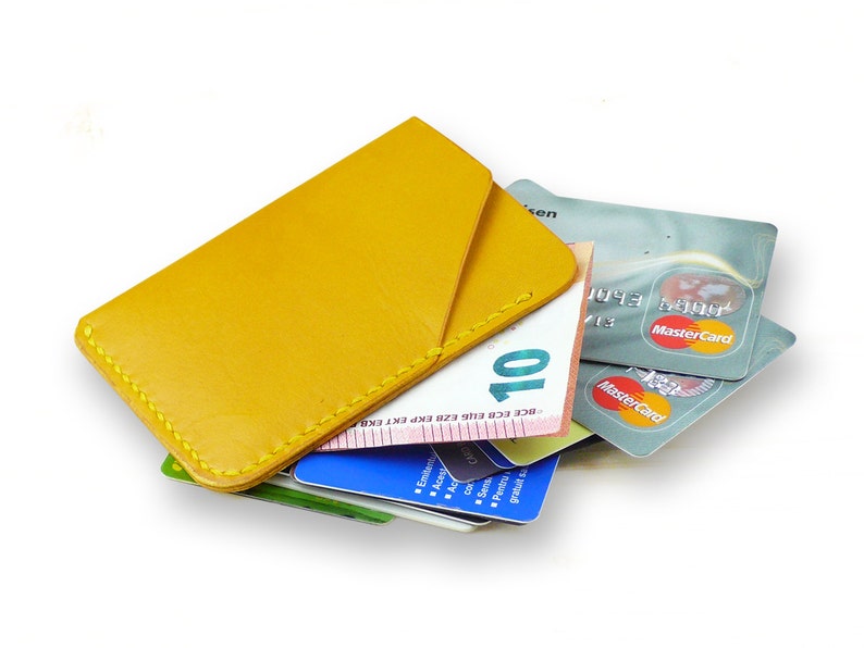 Pocket Wallet Leather Card Holder Yellow Mini Leather Etsy