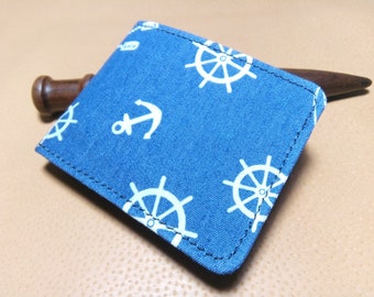 Bifold wallet, denim nautical theme- Free Etsy Shipping