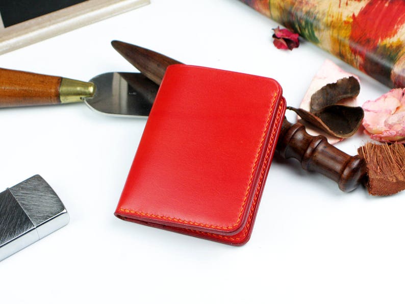 Handmade leather wallet, Front pocket wallet, Orange wallet image 3