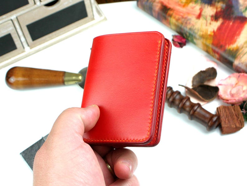 Handmade leather wallet, Front pocket wallet, Orange wallet image 4