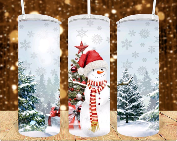 20oz Snowman Christmas Tumbler With Straw and Plastic Lid 