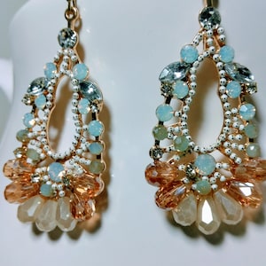 Crystal Earrings, Crystal dangle earrings, Rhinestones earrings, Gold crystal earrings
