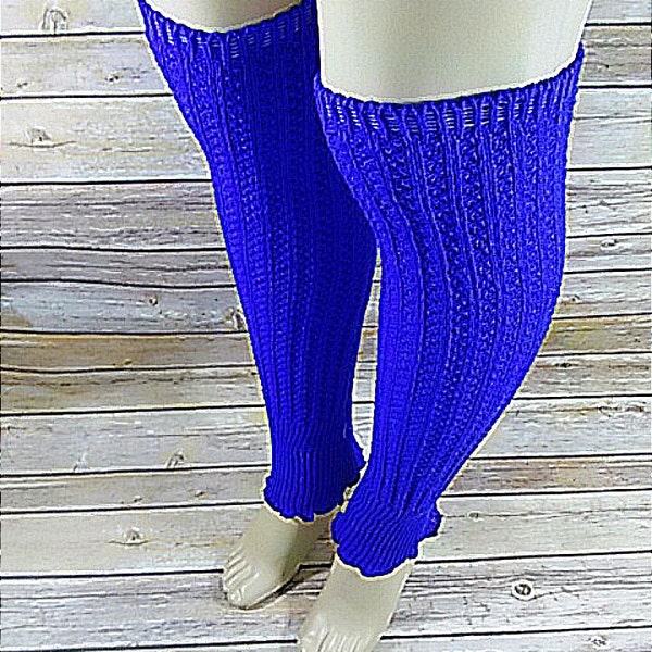 Royal Blue Cable Knit Crochet Knitted Leg Warmers, Boot cuffs