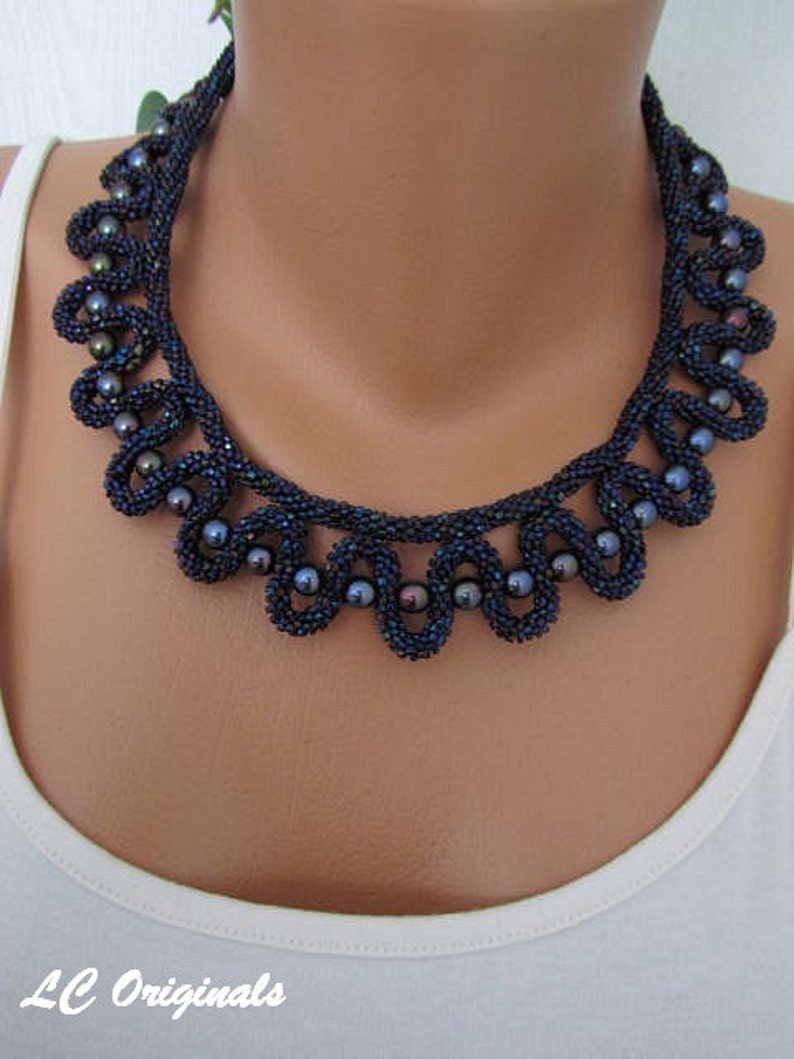 dark blue beads necklace
