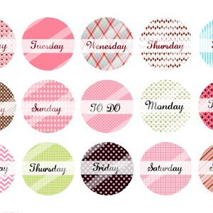 Days of the Week digital bottlecap image, bottle cap images, 1&quot; graphics, 1&quot; downloadable