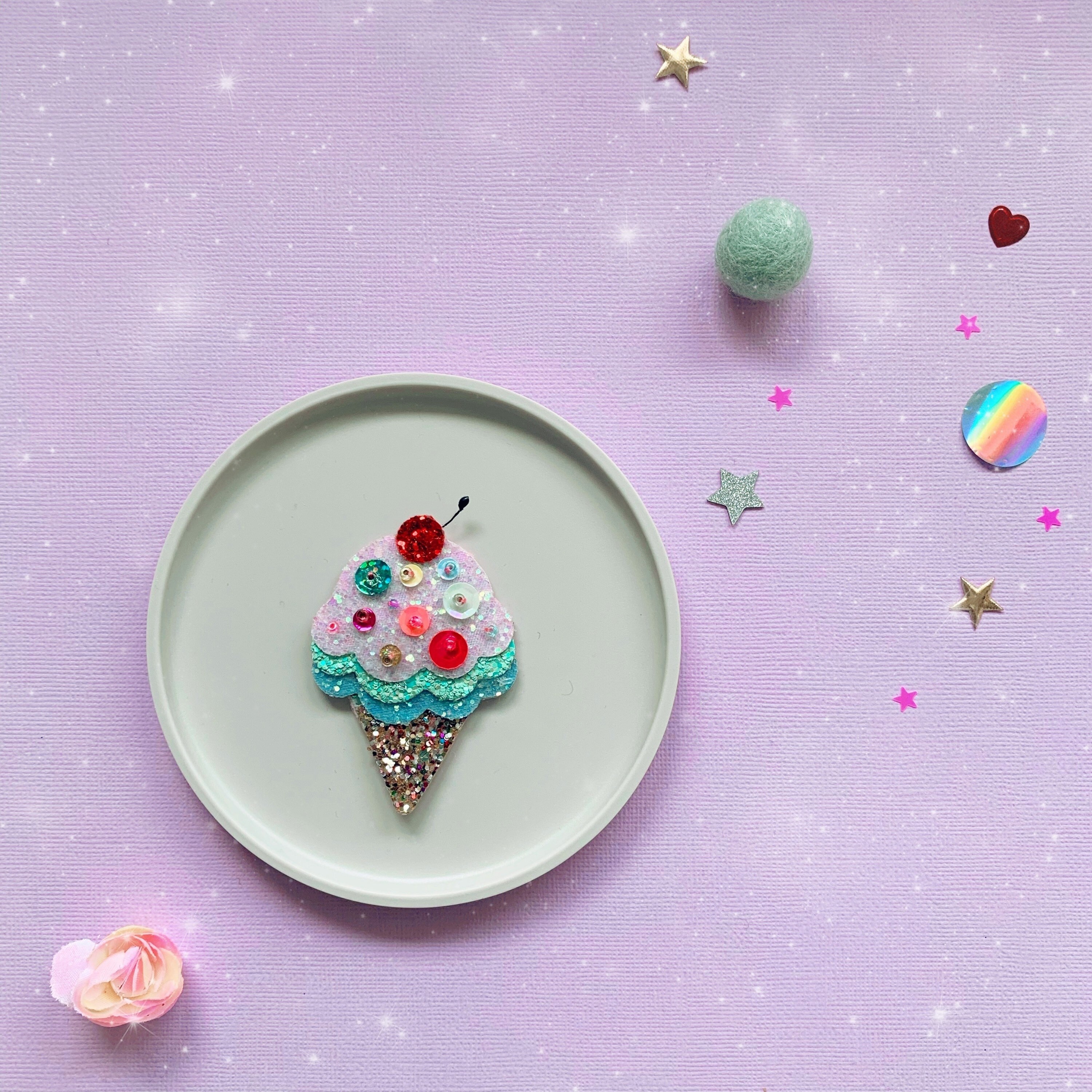Ice Cream Cone Hair Clip Glitter Felt Etsy