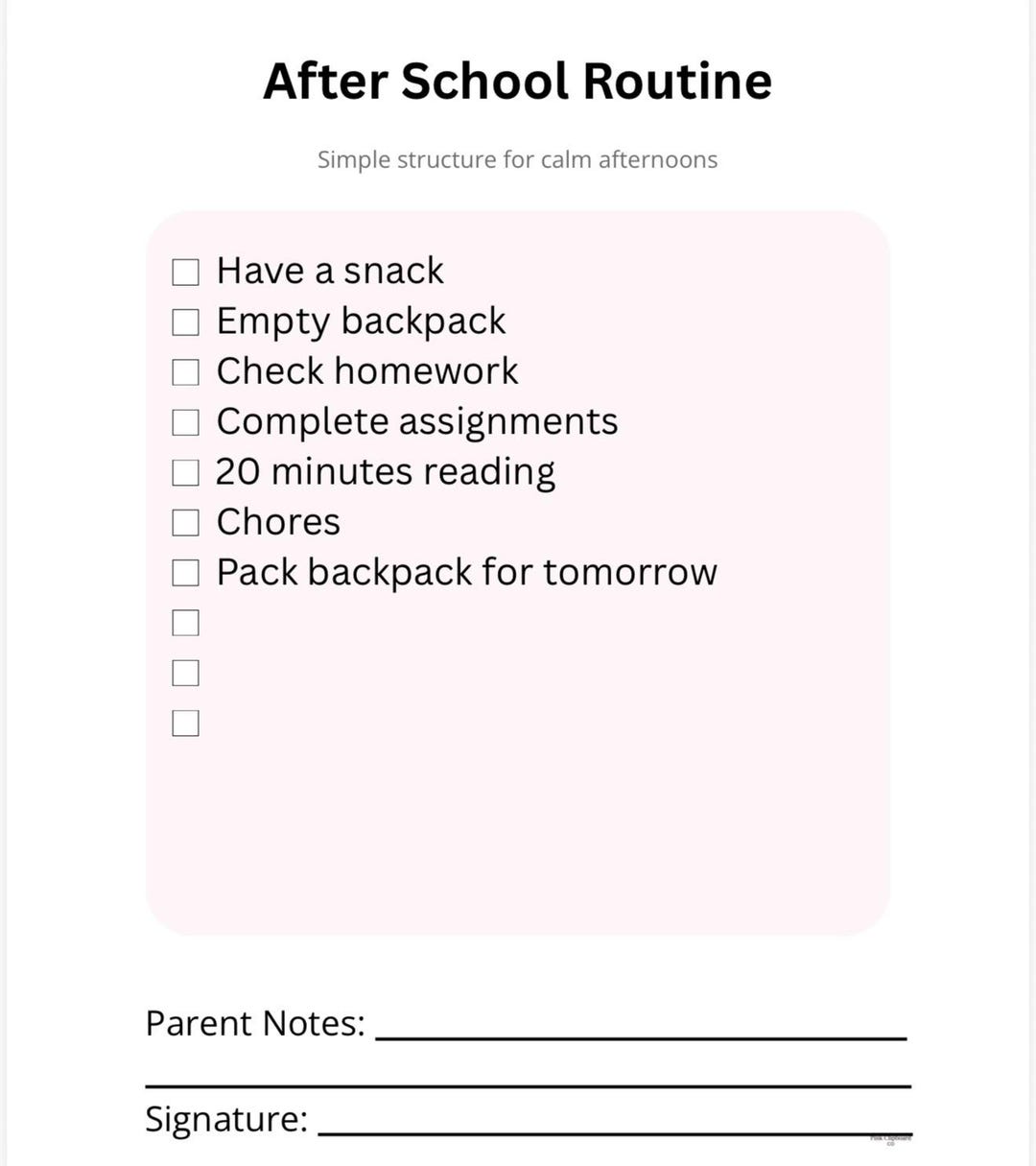 After School Routine Tracking Chart After School Routine Chart Printable | Kids Homework Planner | Pink ...