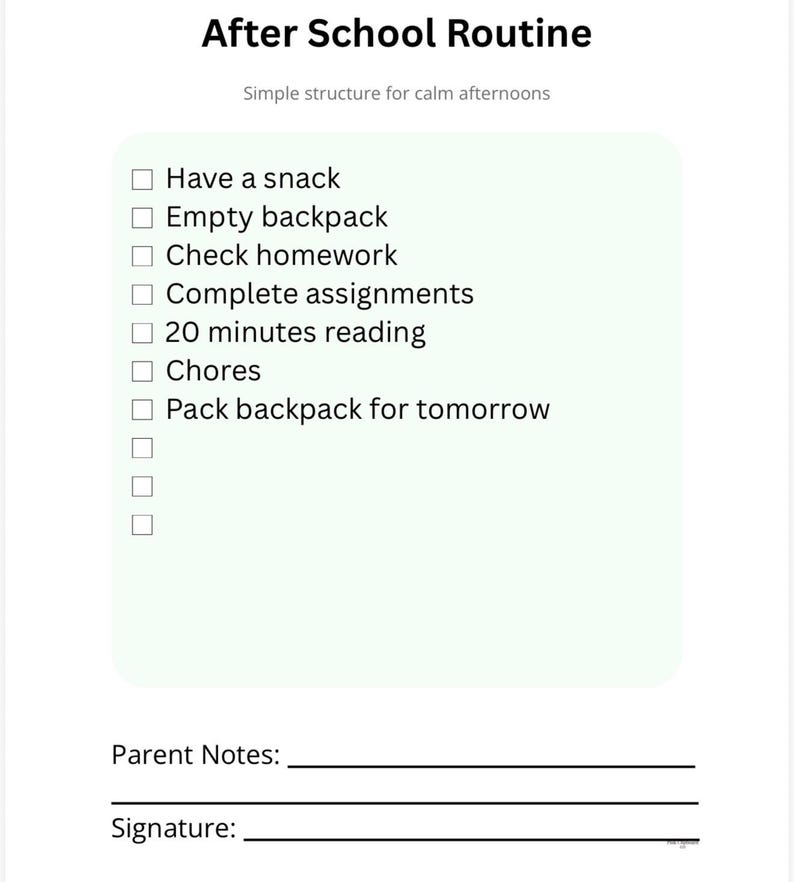 After School Routine Chart Printable | Kids Homework Planner | Sage ...