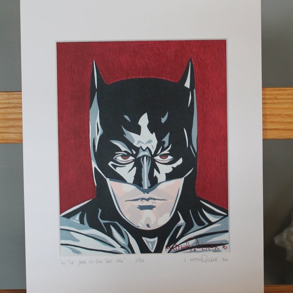 11x14 Limited Edition Hand Signed MATTED PRINT "In The Year Of Our Bat 2016" - Batman Pop Art - Ben Affleck Zac Snyder BvS comic book movie