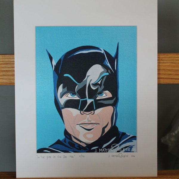 11x14 Limited Edition Hand Signed MATTED PRINT "In The Year Of Our Bat 1966" - Batman Pop Art - Adam West 1960's retro comic book TV show