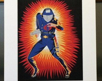 11x14 Limited Edition Hand Signed MATTED PRINT "Cobra Commander on Card" - G.I. Joe Pop Art - 1980's Movie, Cartoon, Comic Book, Villain