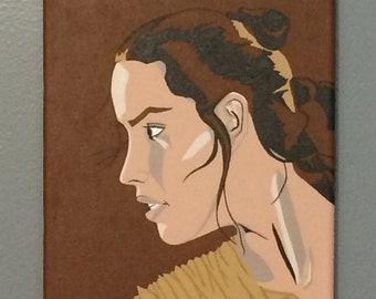 8"x10" ORIGINAL "Rey In A Galaxy Far, Far Away" - Star Wars Pop Art - acrylic canvas painting - The Force Awakens lightsaber Daisy Ridley