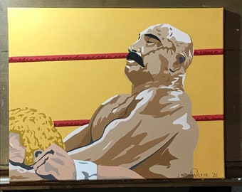 16"x20" ORIGINAL "Hacktui!" - The Iron Sheik PAINTING - wwe wwf wcw 1980's wrestling Pop Art Sheiky Baby Camel Clutch Heel