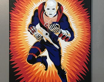18"x24" ORIGINAL "Destro On Card" - G.I. Joe Pop Art - acrylic & pen canvas painting - Cobra Action Figure Real American Hero 1980's Cartoon