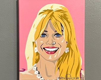 8"x10" ORIGINAL "In A Barbie World" acrylic on canvas painting - Barbie Doll Movie Pop Art - Margot Robbie Ryan Gosling Greta Gerwig