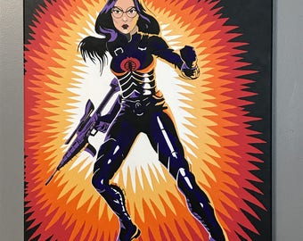 18"x24" ORIGINAL "Baroness On Card" - G.I. Joe Pop Art - acrylic & pen canvas painting - Cobra Action Figure Toy 1980's Animation Cartoon