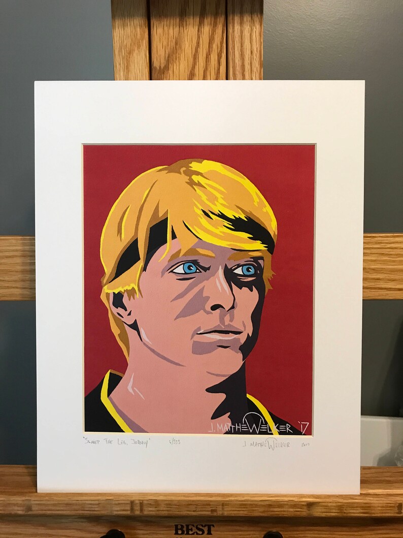 11x14 Limited Edition Hand Signed MATTED PRINT Sweep The Leg, Johnny The Karate Kid Pop Art Johnny Lawrence Billy Zabka Cobra Kai image 1