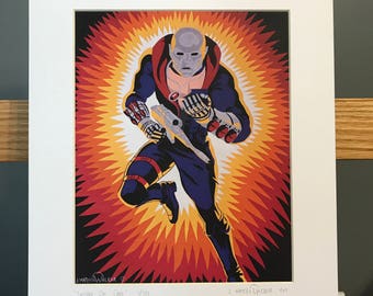 11x14 Limited Edition Hand Signed MATTED PRINT "Destro on Card" - G.I. Joe Pop Art - 1980's Movie, Cartoon, Comic Book, Cobra, Villain