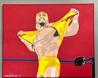 16"x20" ORIGINAL "Hulkamania Is Running Wild, Brother!" acrylic on canvas PAINTING - Hulk Hogan Pop Art 1980's wwf wwe wcw nwo wrestling